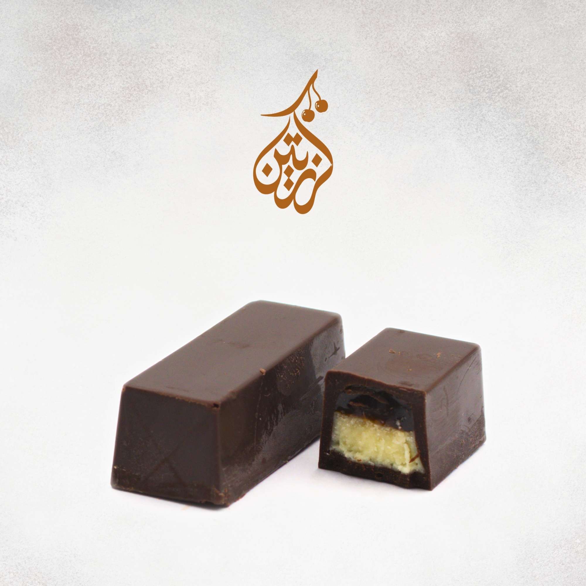 A piece of Belgian dark chocolate candy with tiramisu.